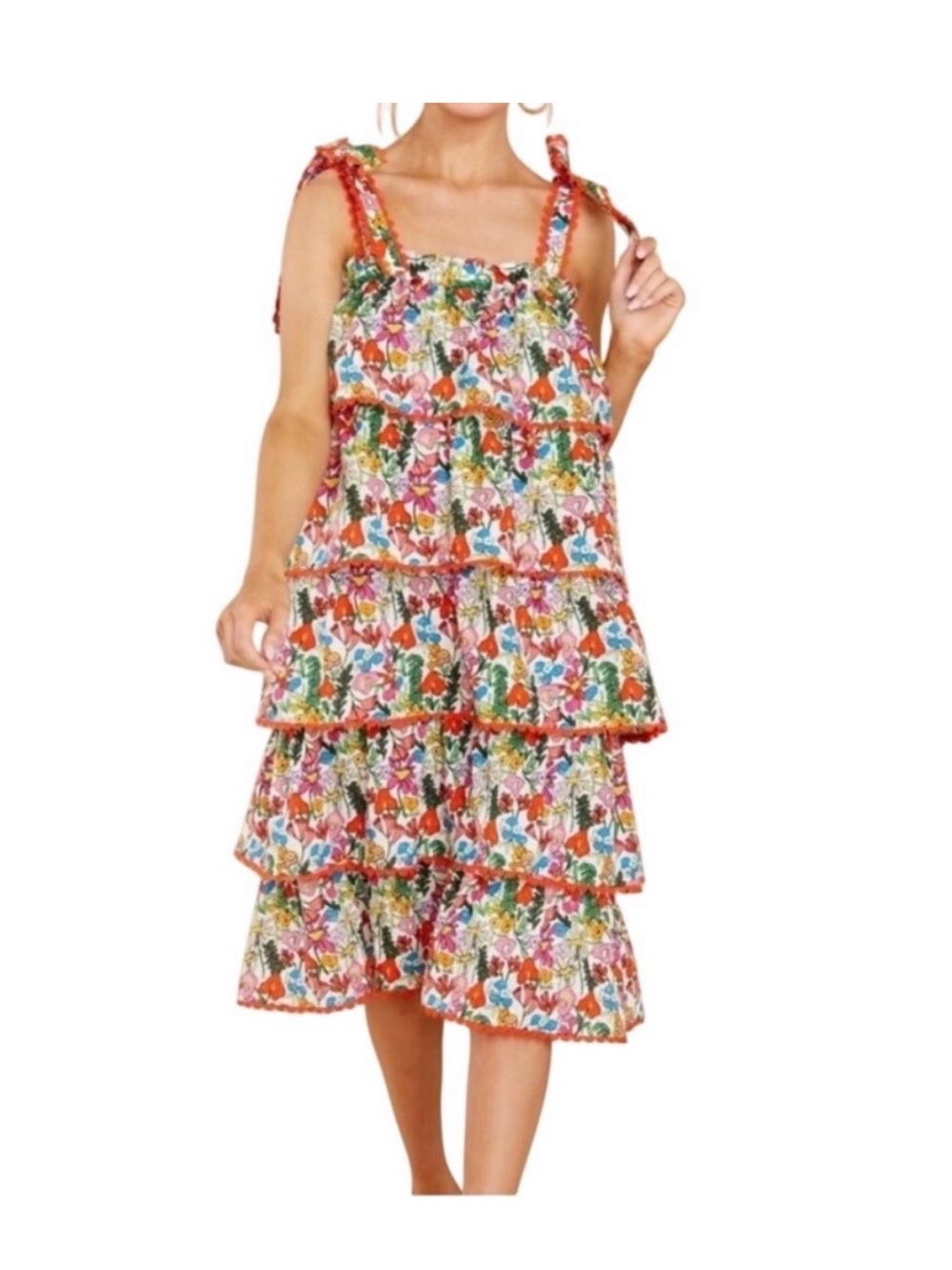 Crosby Millie Burch brewery scalloped ric arc dress White Multi medium size